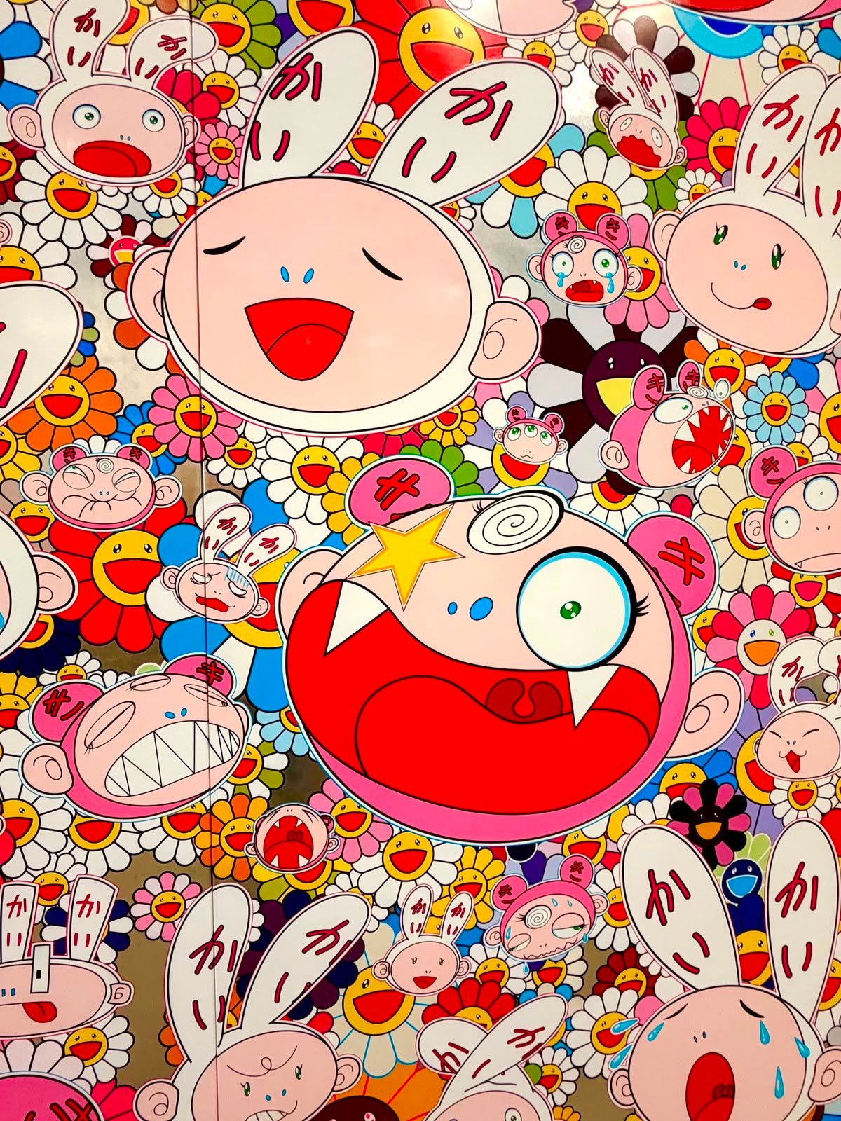 Frazada viajera anime: arte pop de flores sonrientes y conejitos estilo Murakami