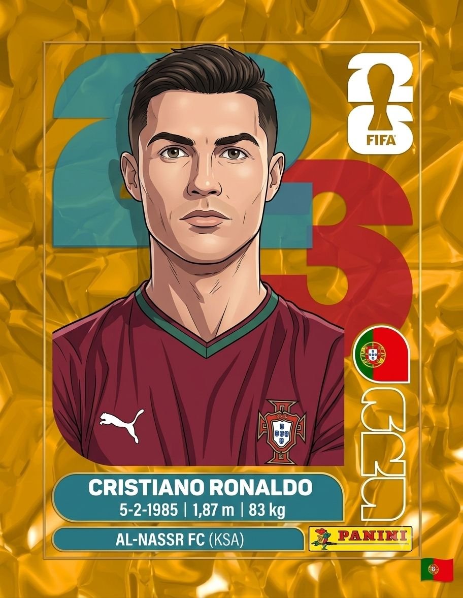 Frazada viajera mundialista: Cristiano Ronaldo con la camiseta de Portugal en estilo estampa dorada de colección